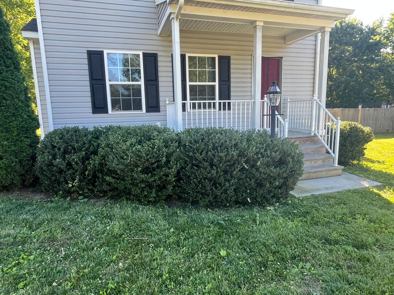 Neatly trimmed shrubs after Capitol City Lawncare service